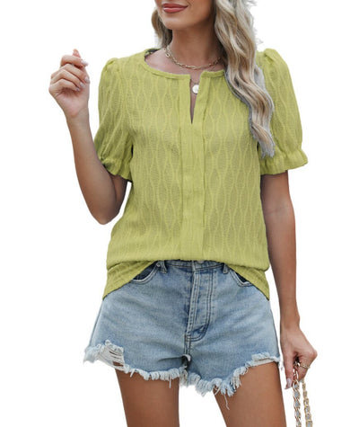 Jacquard-Oberteil mit Ballonärmeln für Damen – Stilvolle und bequeme lockere Passform