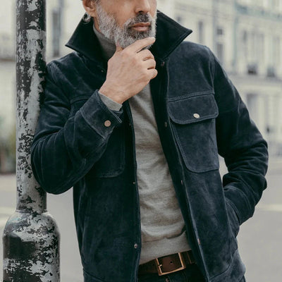 Herren modische Wildlederjacke mit praktischen Taschen Aliams