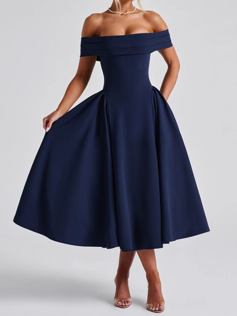 Cleane | Kleid mit entblößten Schultern Ausgestellt Midi