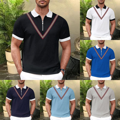 Herren Kurzarm Polohemd mit Reißverschluss und farbigen Akzenten Aliams