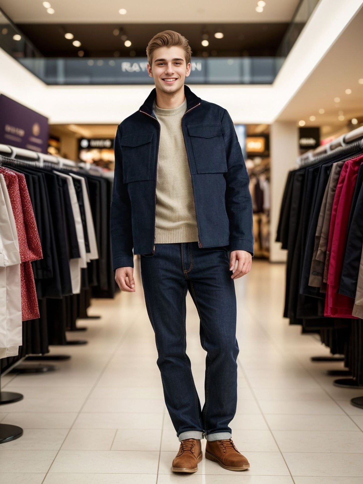 Herren elegante Arbeitsjacke mit praktischen Taschen und modernem Stehkragen Aliams