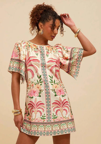 Lyra | Bedrucktes Kurzes Kleid mit Rundhalsausschnitt