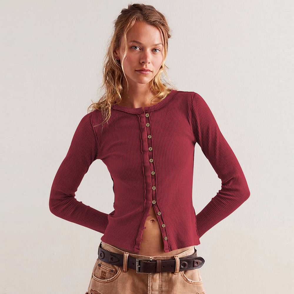 Ariana - Strickjacke Rippstrick mit farbigen Knöpfen