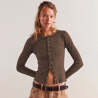 Ariana - Strickjacke Rippstrick mit farbigen Knöpfen