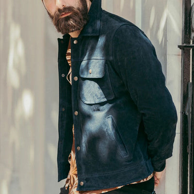 Herren modische Wildlederjacke mit praktischen Taschen Aliams