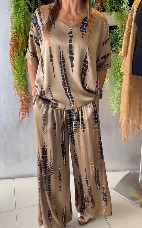 Elegantes Damen Satinanzug Set Rundhals