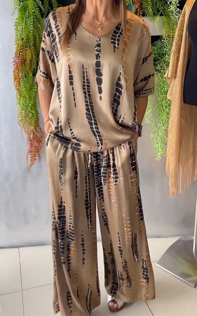 Elegantes Damen Satinanzug Set Rundhals