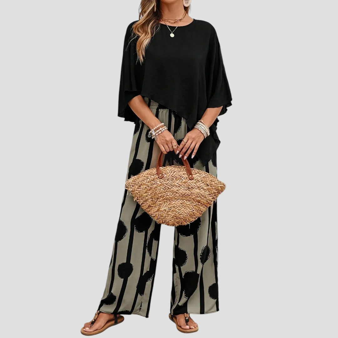 Asymmetrisches Damen Set mit Bedruckter Hose