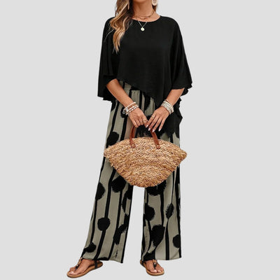 Asymmetrisches Damen Set mit Bedruckter Hose