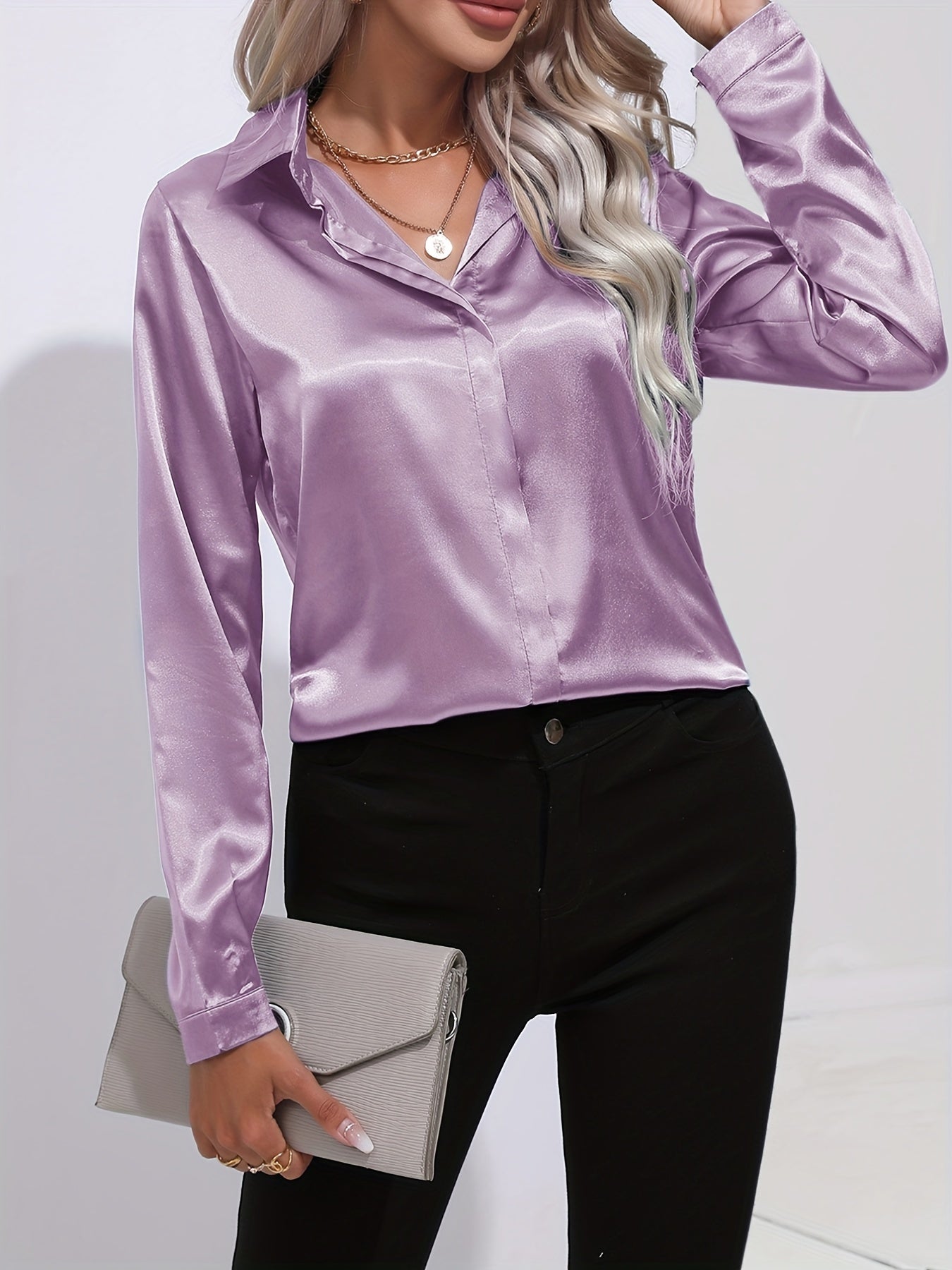 Odalinde - Damen Elegante Satinbluse