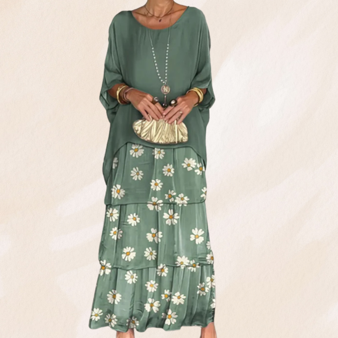 Elvéra – Fließendes Maxikleid mit Rundhalsausschnitt