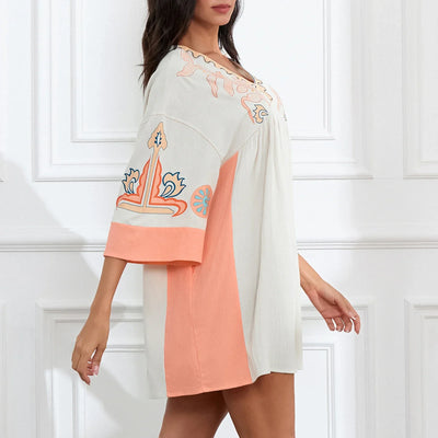 Lässiges Oversize Boho Damen Minikleid mit 3/4 Ärmeln