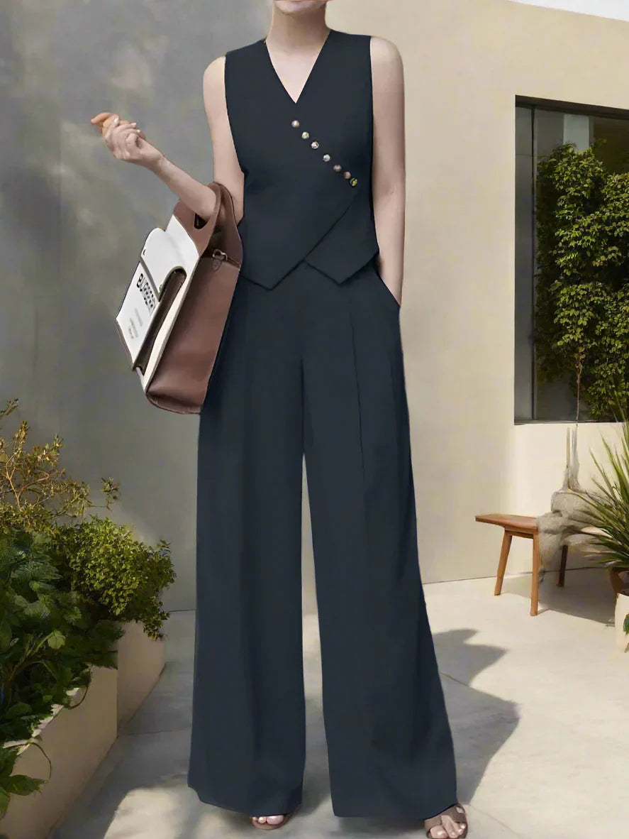 Elegantes Vintage Damen Zweiteiler Set mit weitem Bein