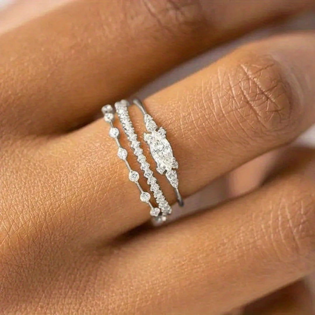 Eleganter Ring Glänzendes Silber Set