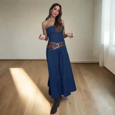 Trägerloses Elegantes Damen Jeanskleid Midi Slim Fit Vintage