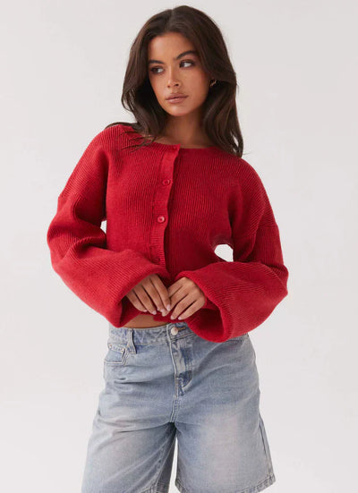 Clara | Elegante Rote Strickjacke