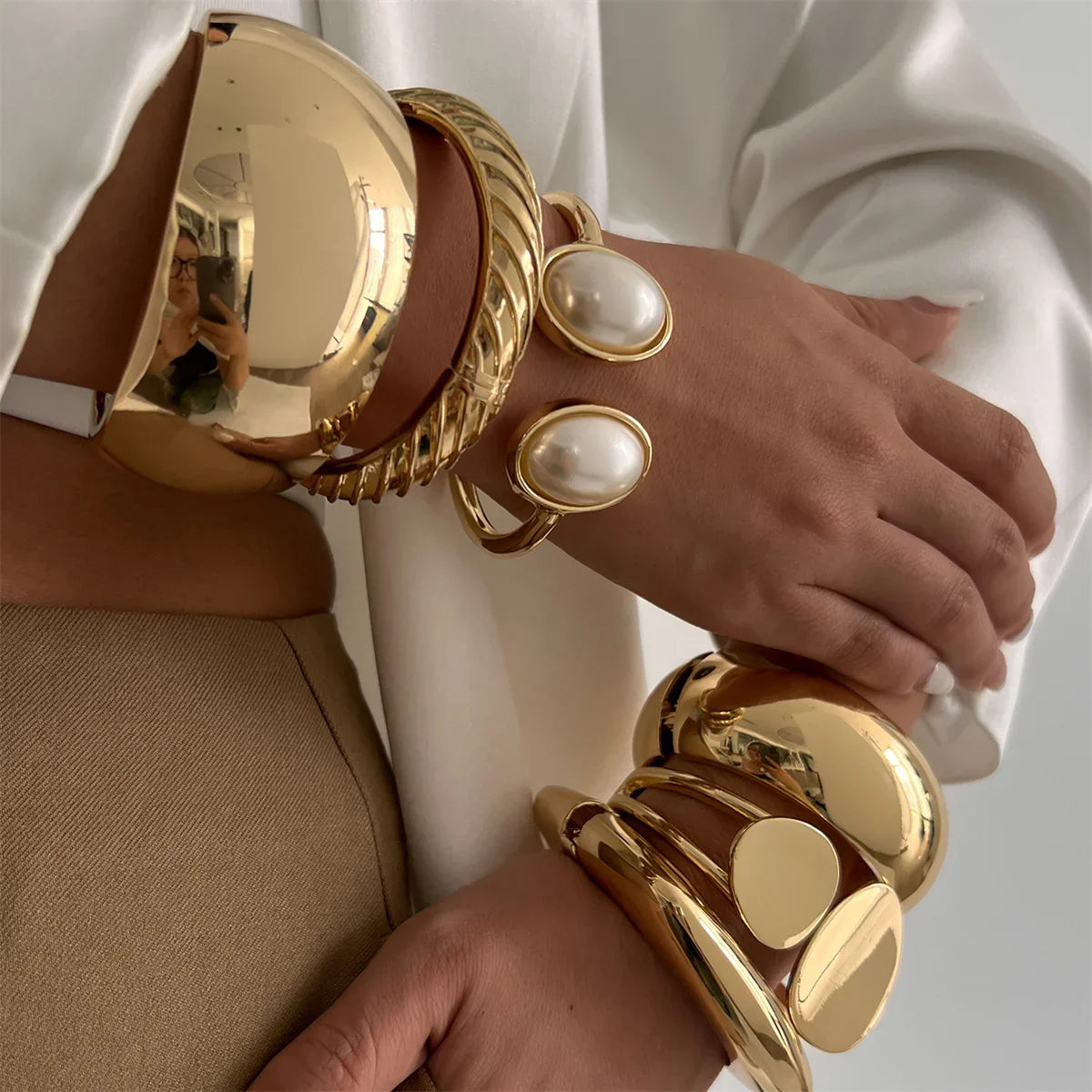 Vintage Chunky Damen Armreif Gold Modeschmuck