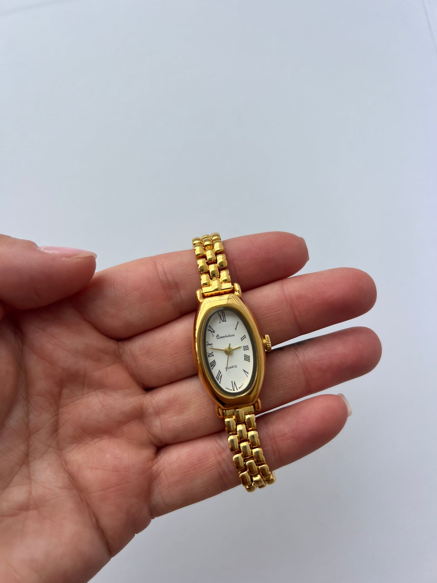 Ovale Goldene Vintage Damen Armbanduhr
