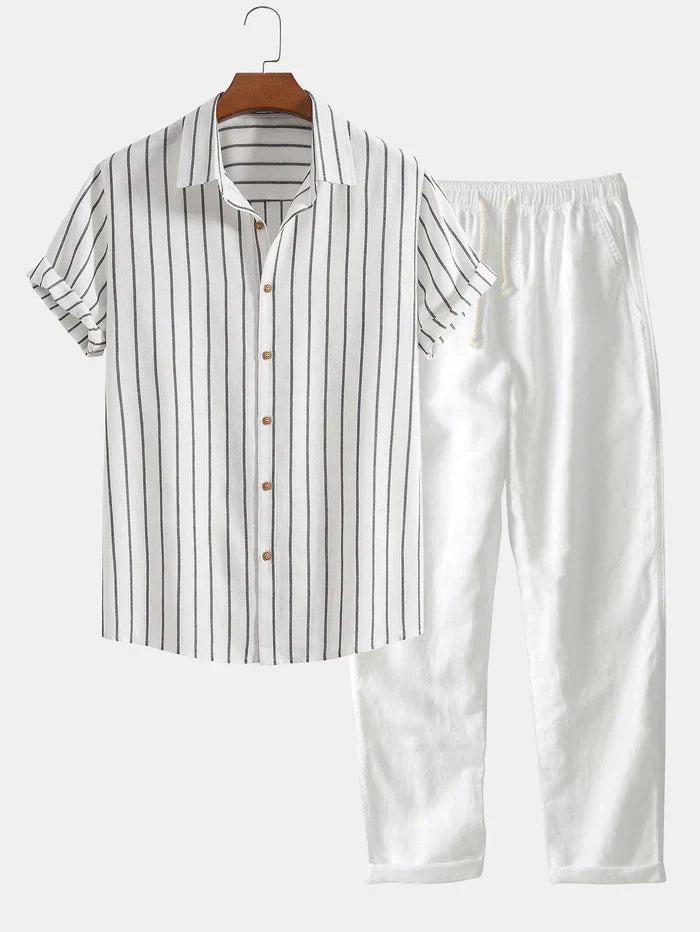 Stilvolles Herren Sommer-Set | Gestreiftes Hemd & Leinen-Mix Hose