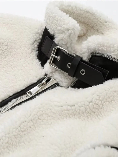 Dominique | Lässige Jacke mit Pelzkragen und Farbblockierung