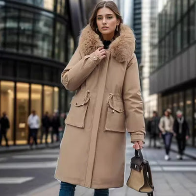 Amewry | Winterjacke mit langer Parka für Damen mit Kunstfellkragen