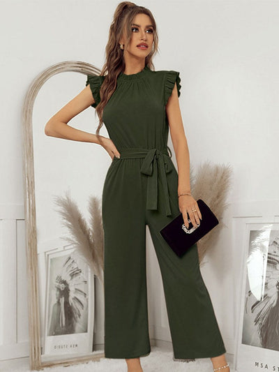 Damen Jumpsuit Rüschen Mit Gürtel Eleganter Stil