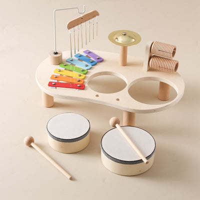 MelodyPlay Holzmusikspielzeug – All-in-One Pädagogisches Instrument für Kleinkinder mit Trommeln, Xylophon & Glocken