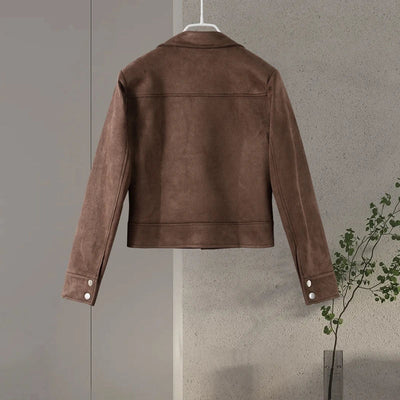 Karis | Damen Übergangsjacke Kurz Braun Mit Knöpfen & Taschen