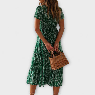 Retro Floral Puff Sleeve Maxi Dress