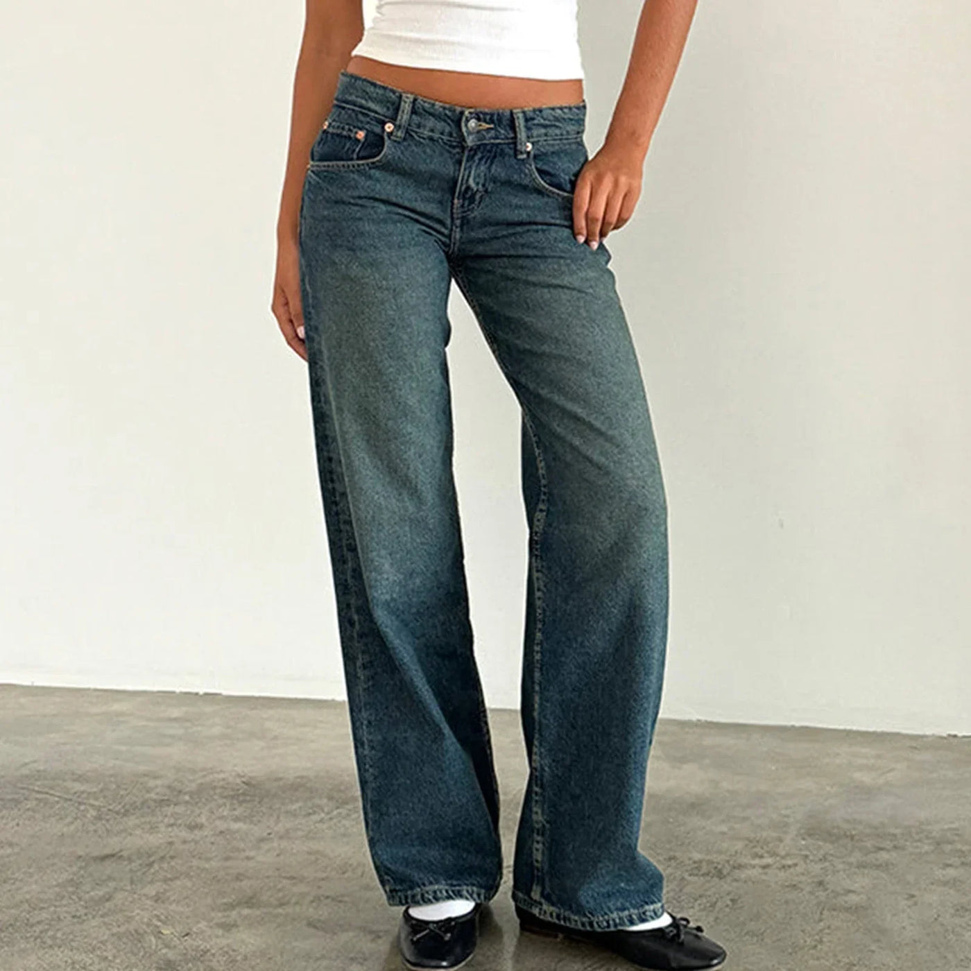 Damen-Weitbein-Jeans im Vintage-Look