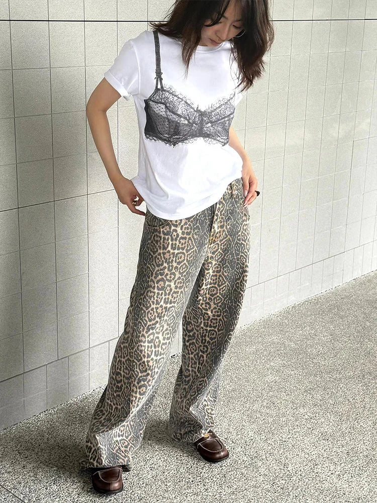 Gia | Jeans mit weitem Bein in Leopard-Optik