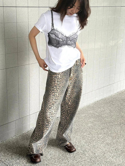 Gia | Jeans mit weitem Bein in Leopard-Optik