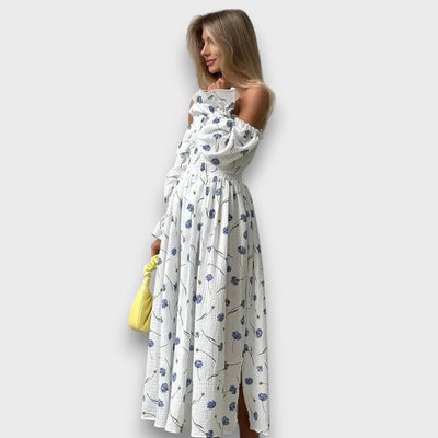 Cyarina – Schulterfreies Kleid mit floraler Leichtigkeit