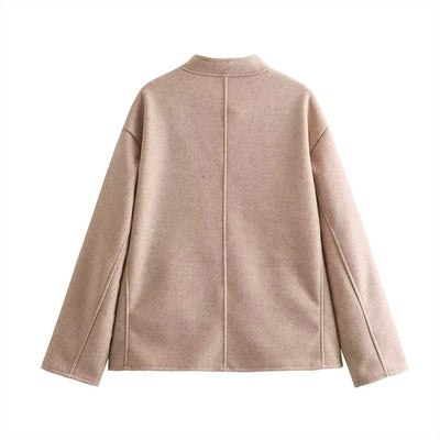 Tina | Lässiger einreihiger Wollmantel mit Stehkragen