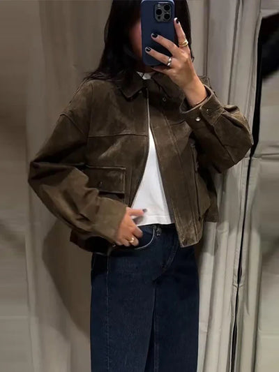 Maira | Kunstwildleder Kurzjacke Mit Umlegekragen