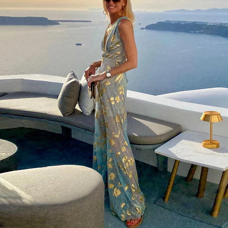 Albina - Glattes V-Ausschnitt-Kleid mit Paillettenverzierung