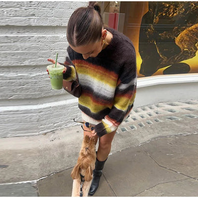 Selma | Gestreifter Fuzzy-Strickpullover