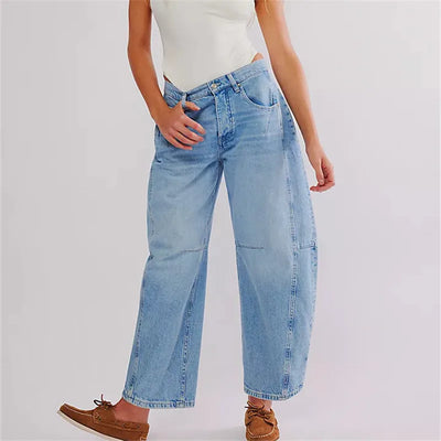 Damen-Baggy-Jeans mit elastischem Beinabschluss