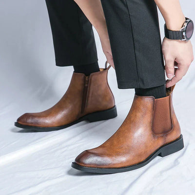 Markt | Stylische Reißverschluss-Leder Chelsea Boots für Herren