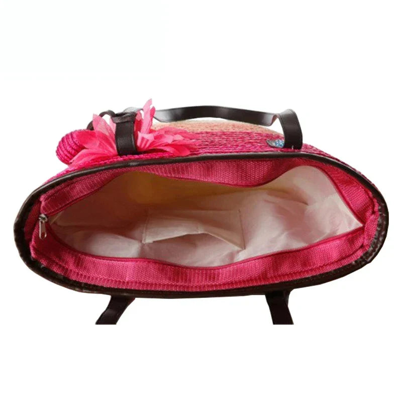 Große Strohtasche Damen – Handgefertigte Strandtasche mit Vegan-Leder-Trägern