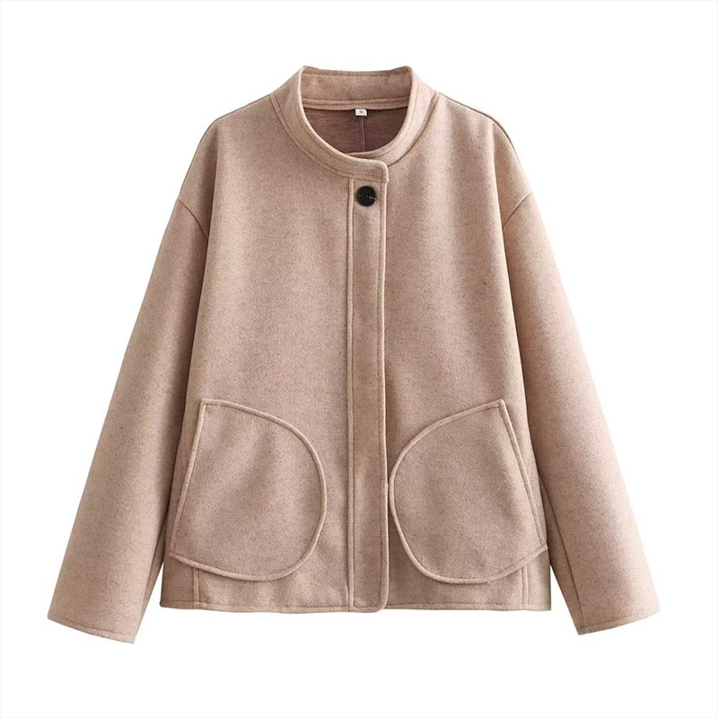 Tina | Lässiger einreihiger Wollmantel mit Stehkragen