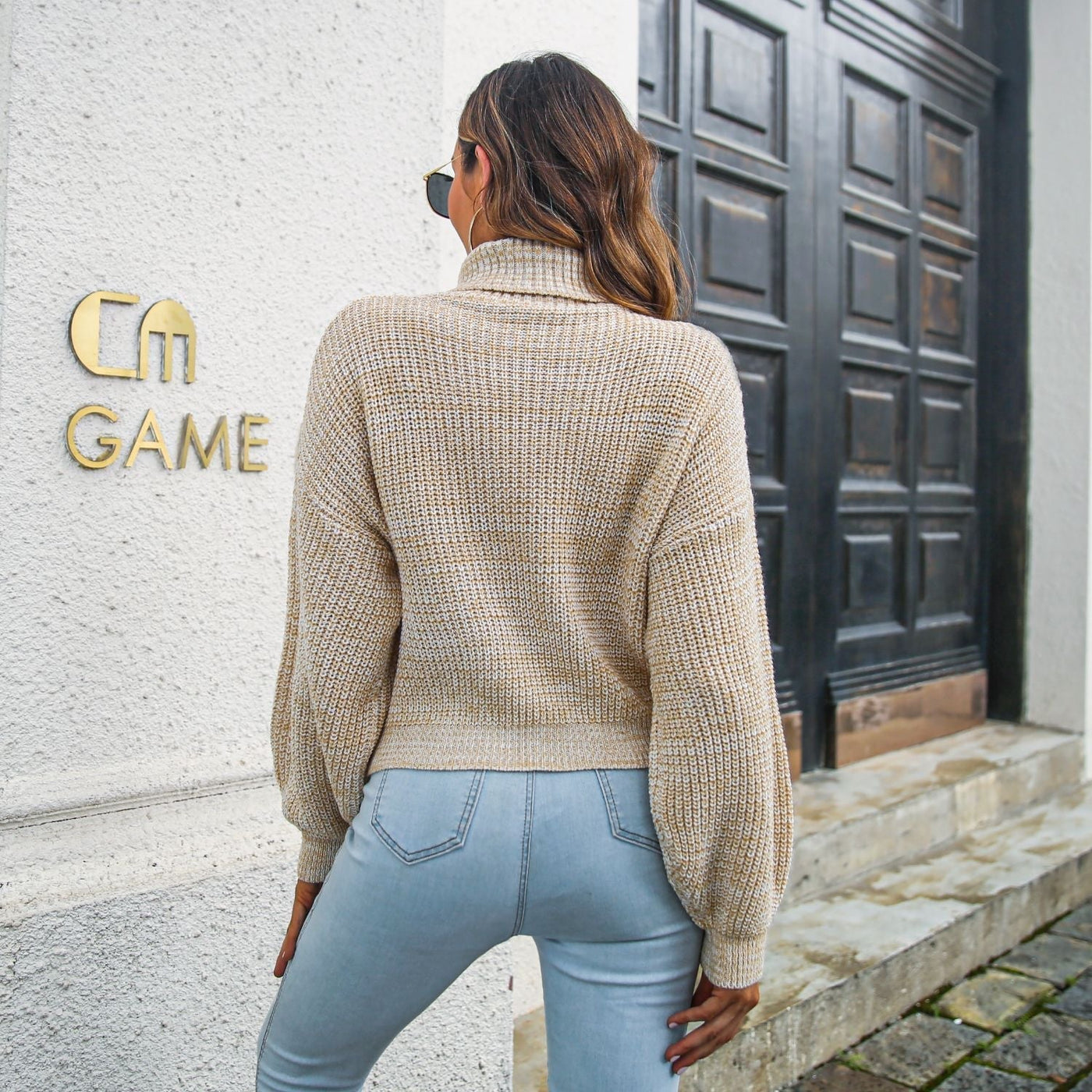 Damen Rollkragenpullover mit Laternenärmeln