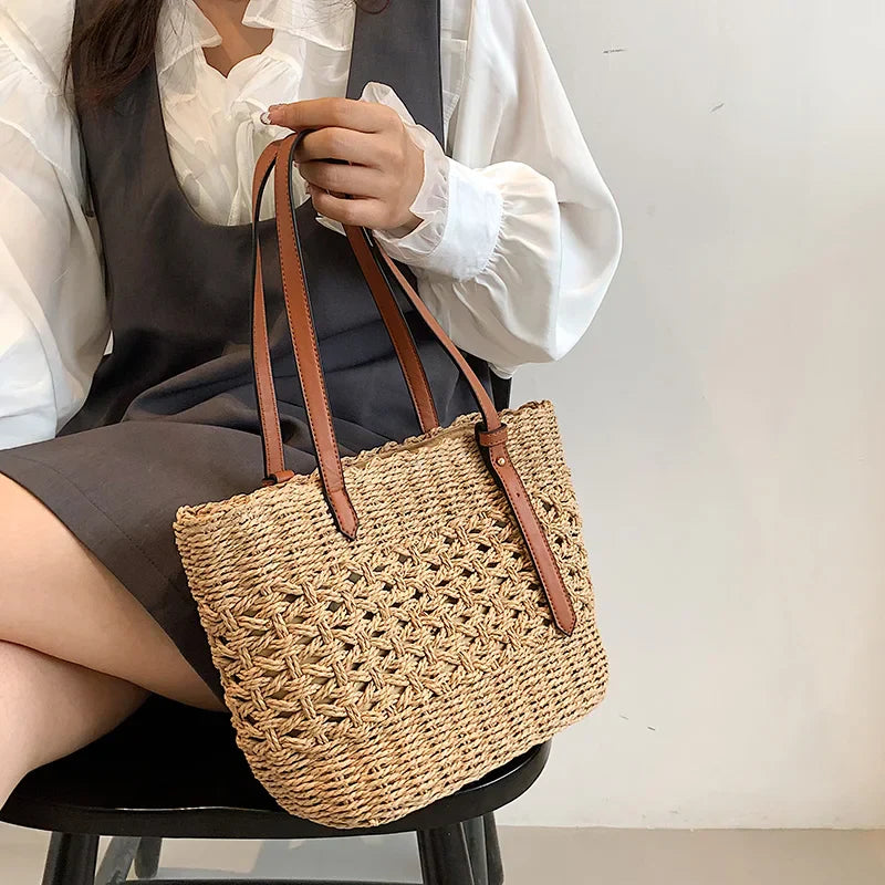 Luxus Strohtasche Damen – Handgefertigte Schultertasche Sommer 2025