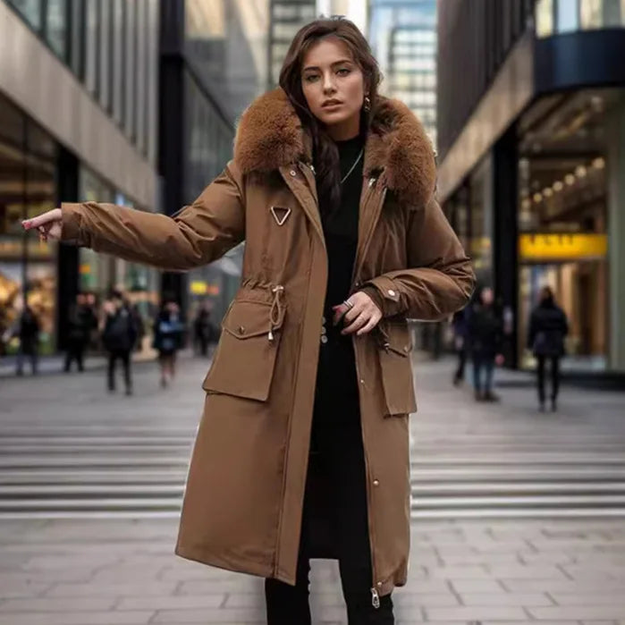 Amewry | Winterjacke mit langer Parka für Damen mit Kunstfellkragen