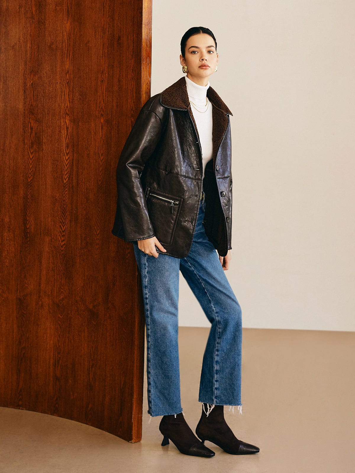 Sofia | Elegante Leder Wendejacke für Damen mit Teddy-Futter