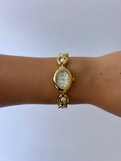Vintage Gold Damen Armbanduhr Perlmutt