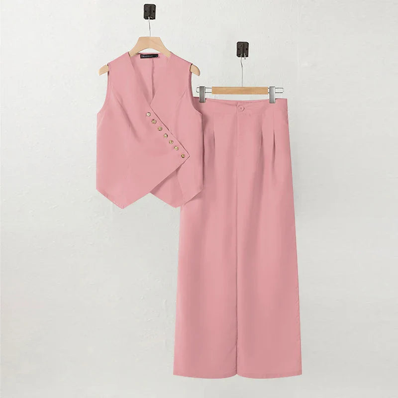 Elegantes Vintage Damen Zweiteiler Set mit weitem Bein