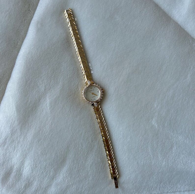 Vintage Messing Runde Damen Armbanduhr