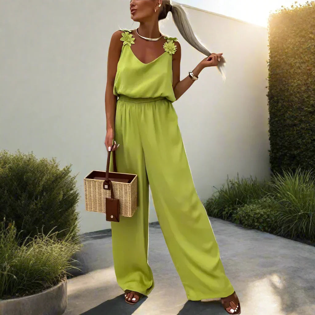 Sommerlicher Vintage Ärmellos Weites Bein Damen Jumpsuit