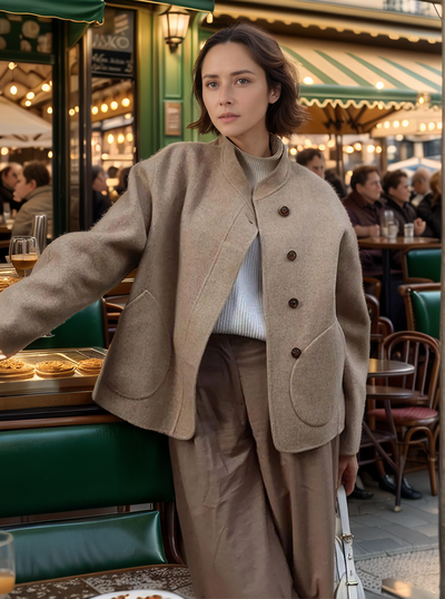 Tina | Lässiger einreihiger Wollmantel mit Stehkragen